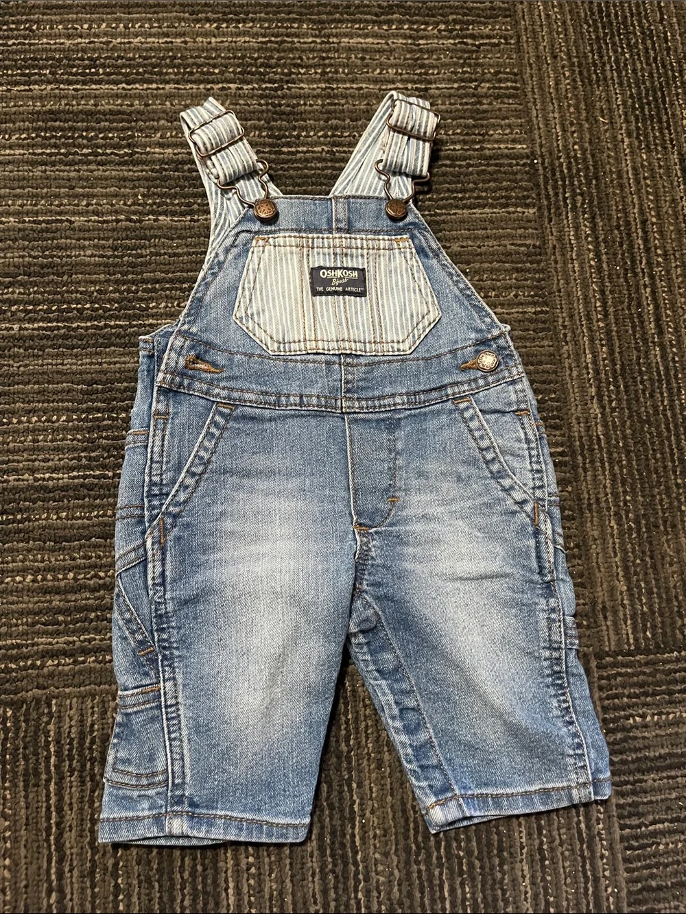OshKosh B'gosh Light Wash Denim Overalls with Striped Bib